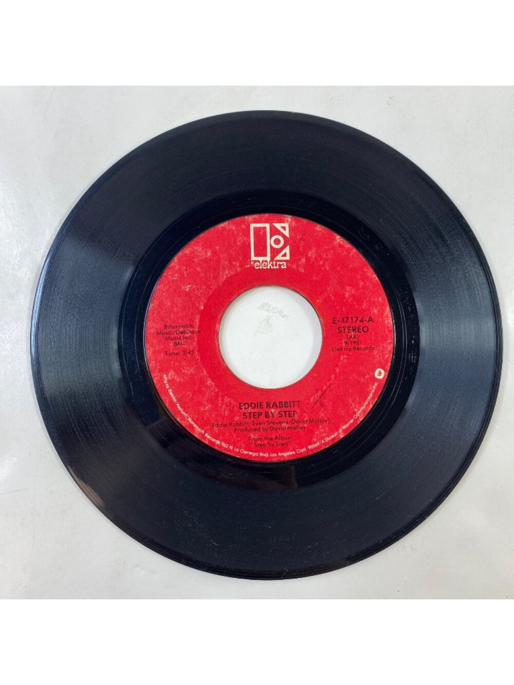 Vintage Elektra Records 45 RPM Vinyl Eddie Rabbitt "Step By Step"/"My Only Wish"